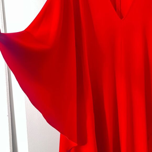 ISSUE New York Red Deep V-Neck Sheath Maxi Dress Sz L Elegant Flowy Boho Chic - Picture 9 of 14